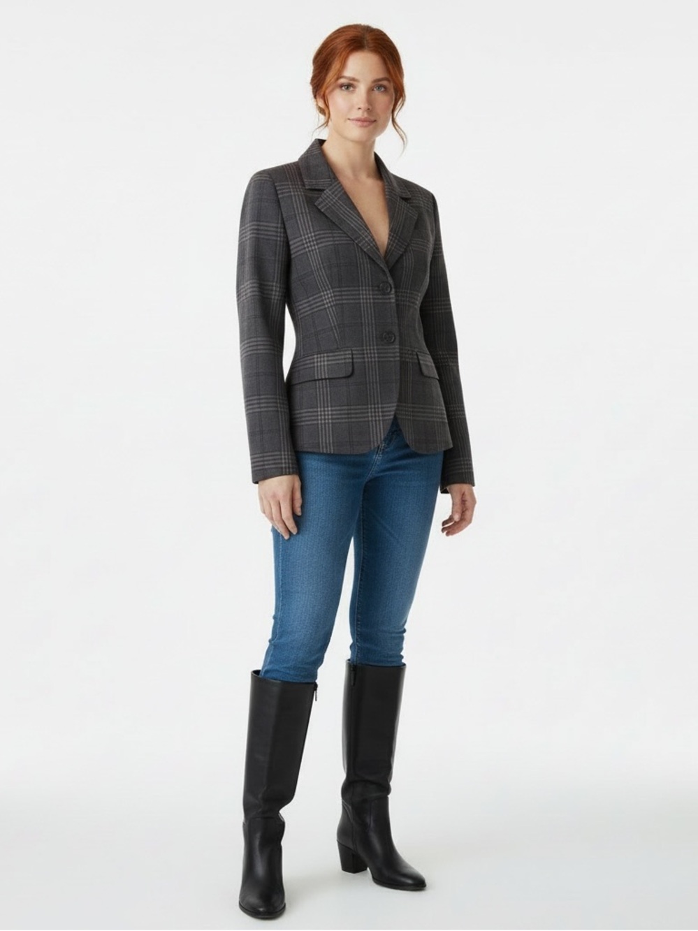 Benetton Plaid Check Blazer Size 10 US | Italy Tailored Grey Jacket Coat
